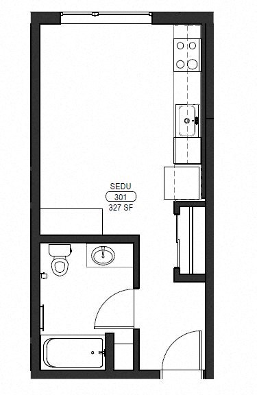 Floor plan for studio, 1 bath, 318 sqft